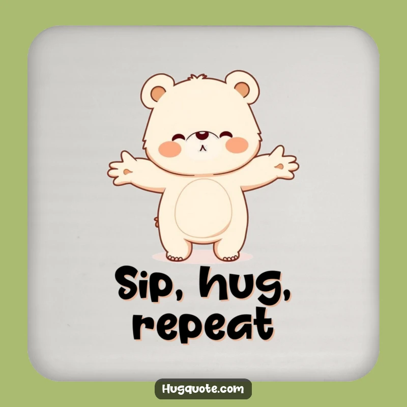 Funny Bear Hug Drink Coaster, Cute Fluffy Character Protective Table Art