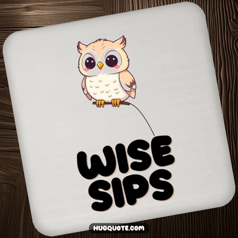 Funny small owl character happily perched on a shoulder on this humorous coaster, protecting your surfaces.