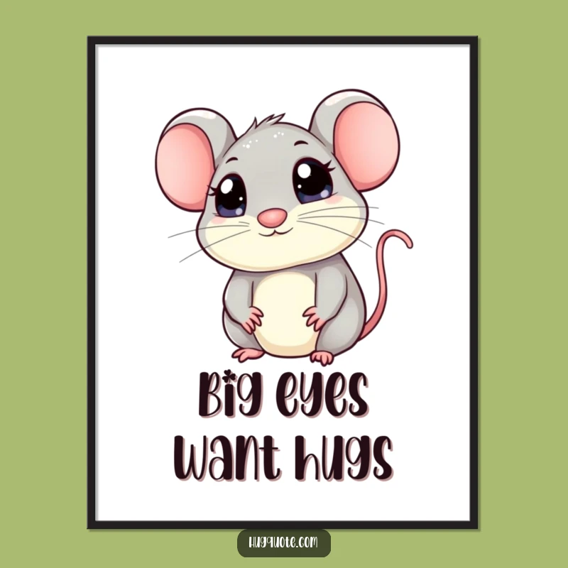 Funny Kawaii Mouse Peeking Hug Poster - Adorable Wall Art Gift
