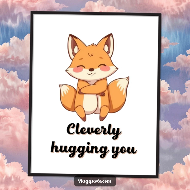 Funny poster featuring an energetic fox character wrapping its arms around another, capturing a moment of playful affection and connection.