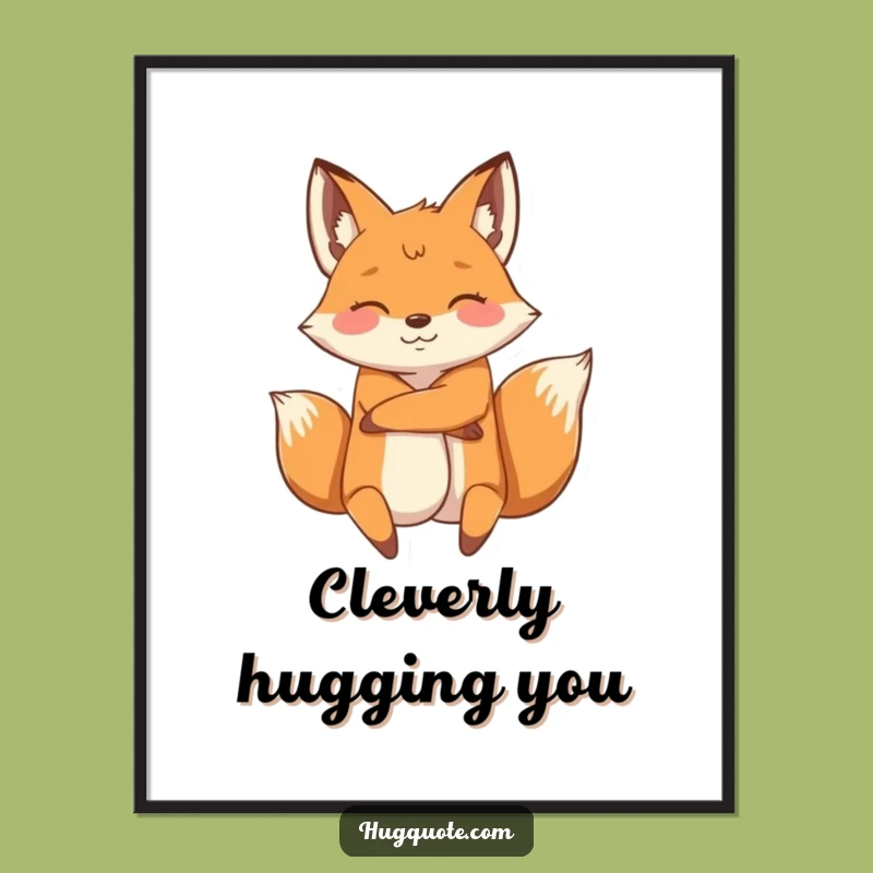 Funny Fox Hug Poster, Energetic Character Art for Playful Spaces