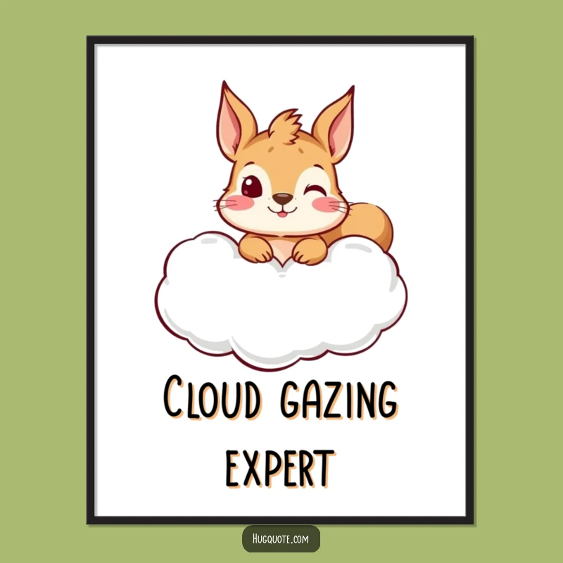 Funny Squirrel Hug Cloud Poster: Adorable Curious Art Print, Perfect Wall Decor Gift