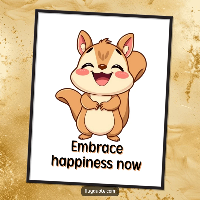 Funny Squirrel Poster displaying a grinning squirrel delivering a quick, joyful embrace, perfect for cheerful wall decor.