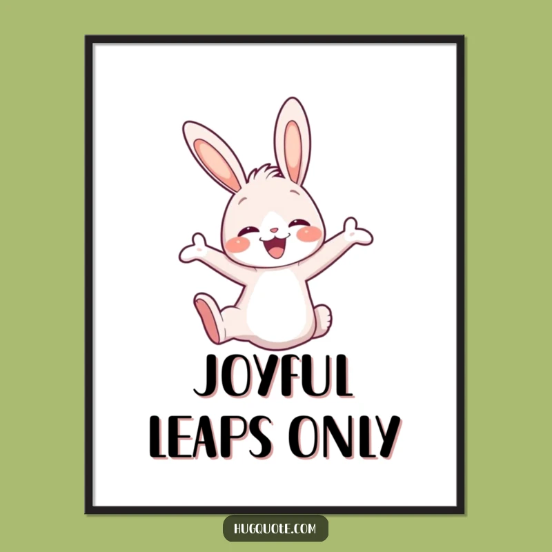 Funny Bunny Embrace Poster, Joyful Leaping Character Wall Art for Smiles