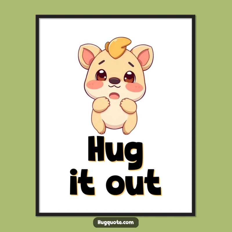 Funny Creature Hug Poster: Add Excited Anticipation to Your Wall Decor