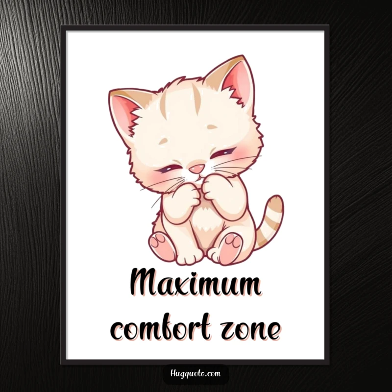 Funny poster featuring a playful kitten character nuzzling deeply into a fuzzy chest, capturing a moment of pure comfort and affection.