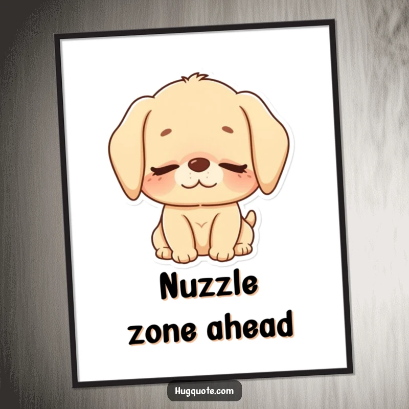 Funny poster art of a cute puppy character giving a loving nuzzle with eyes closed, capturing sweet affection perfectly.