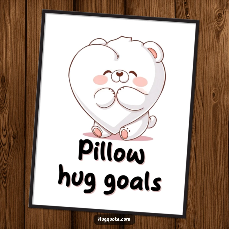 Funny poster art of a fluffy bear character joyfully embracing a giant marshmallow heart, embodying happiness and sweetness.