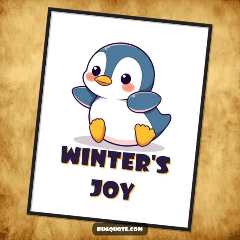 Funny Penguin character captured in a dynamic belly slide, bringing cartoon charm and humor to wall art.