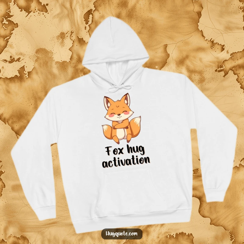 Funny hoodie showcasing an energetic fox character wrapping its arms around another, radiating playful affection and cozy warmth.