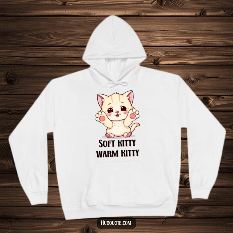 Funny hoodie featuring a playful kitten character reaching out with its paws, ready to give a warm, affectionate hug.