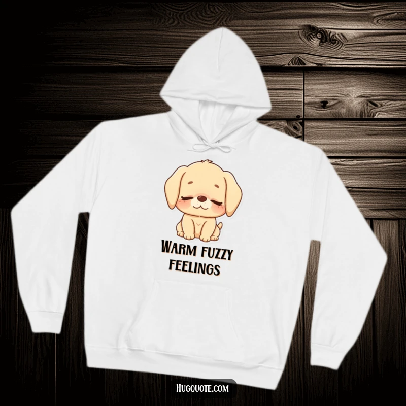 Funny hoodie featuring a cute puppy character giving a loving nuzzle with eyes shut, radiating pure adoration.