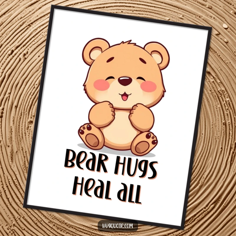 Funny Free Printable Wall Art: A brave bear cub tentatively extends its paws, offering a comforting and sweet hug.
