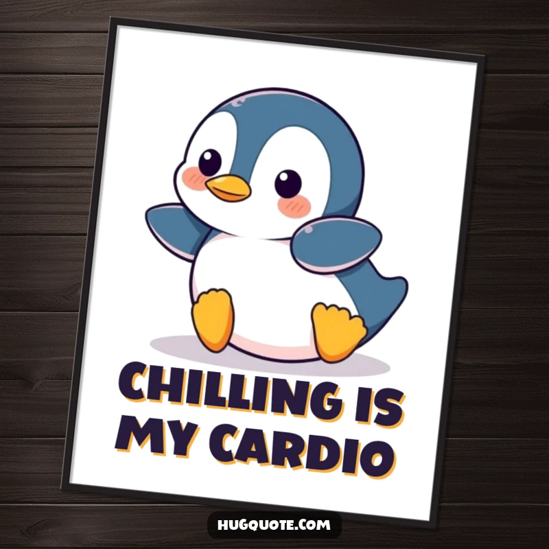 Funny Free Printable Wall Art: Playful penguin sliding on its belly, bringing laughter and playful energy to your decor.