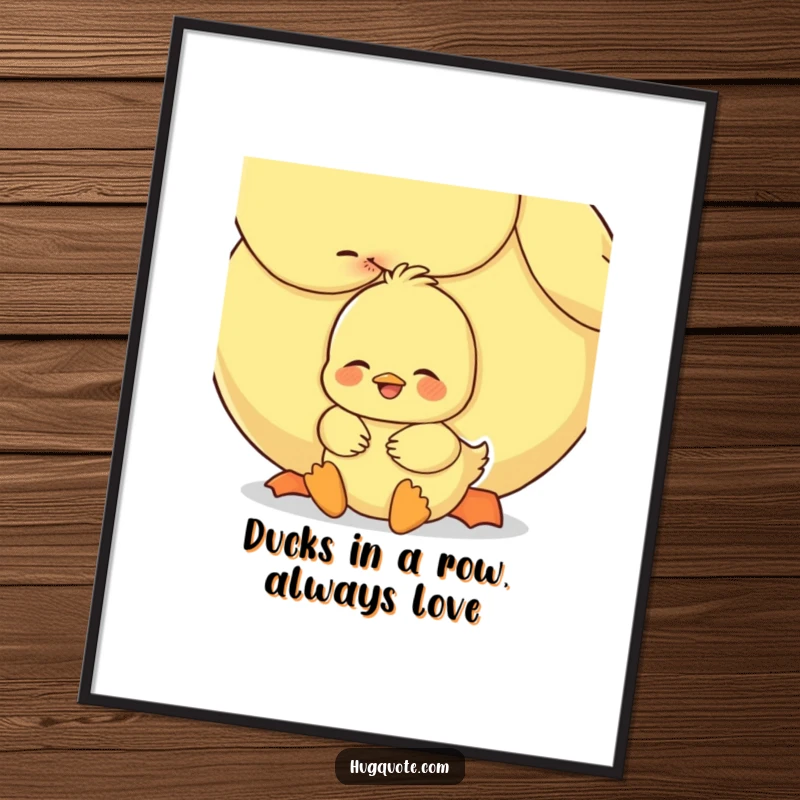 Funny Free Printable Wall Art: Two happy ducklings embracing, creating a warm and downloadable decor piece for any home.