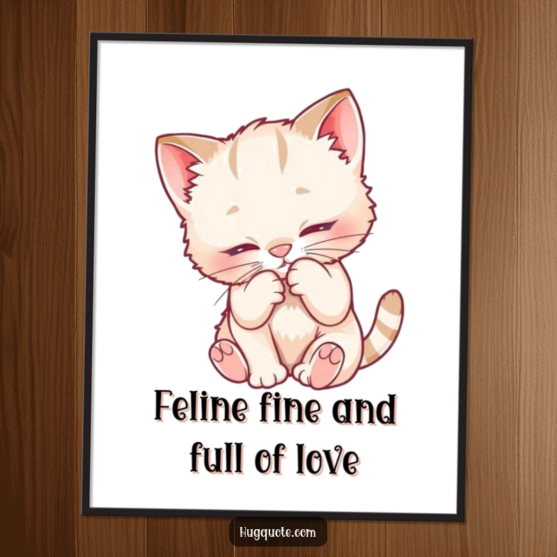 Funny Free Printable Wall Art: Playful kitten character nuzzling into a fuzzy chest, creating a heartwarming and cozy decorative piece.