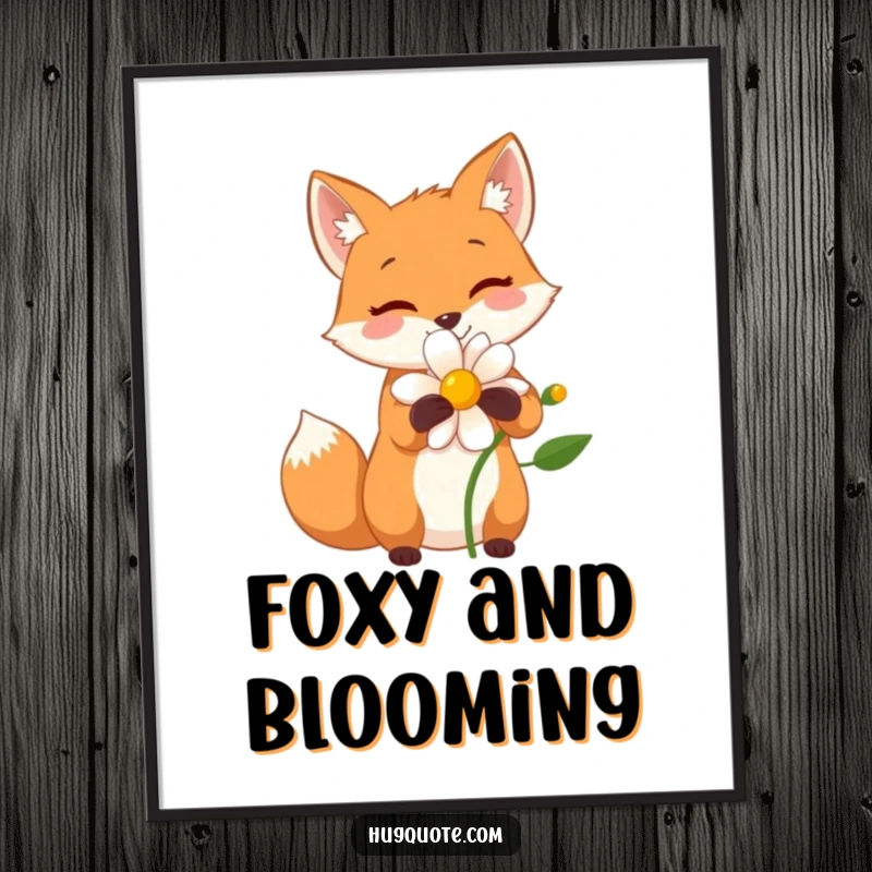 Funny Free Printable Wall Art: A small fox character sharing a wide, happy hug with a colorful flower, whimsical and cute, downloadable art.