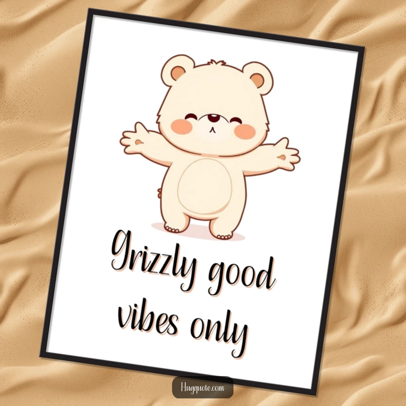 Funny Free Printable Wall Art: Fluffy bear character with arms wide open, delivering a giant, comforting hug, perfect for cozy decor.