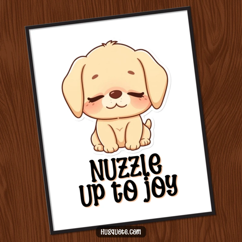 Funny Free Printable Wall Art: A cute puppy character giving a loving nuzzle with closed eyes, radiating unconditional affection, downloadable art.