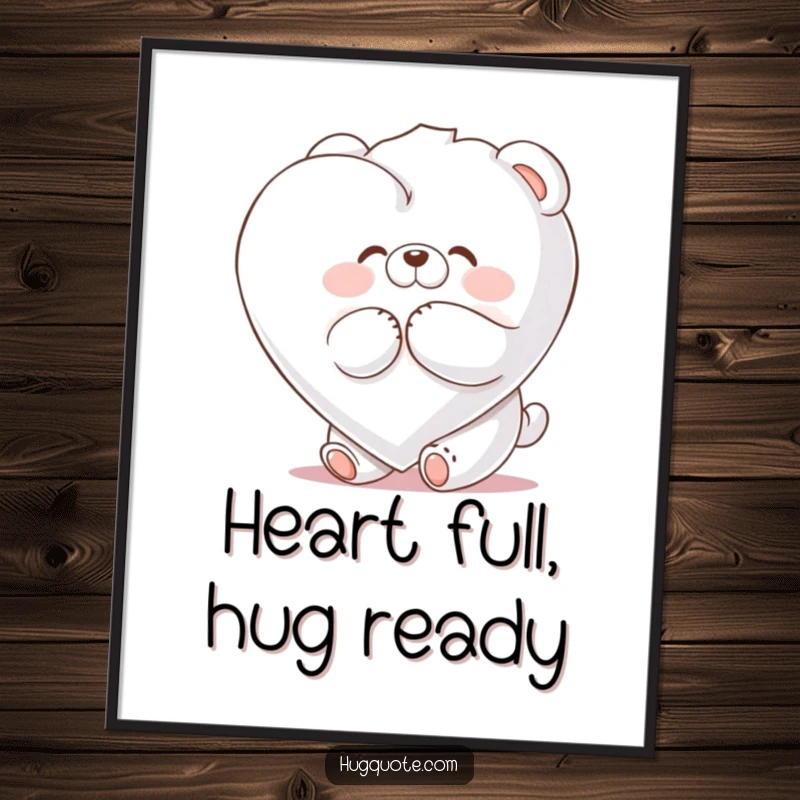 Funny Free Printable Wall Art: A fluffy bear joyfully hugging a giant marshmallow heart, exuding warmth and sweetness, downloadable art.