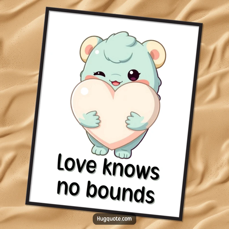 Funny Free Printable Wall Art: A creature gently holds a soft, oversized heart. Charming downloadable art.