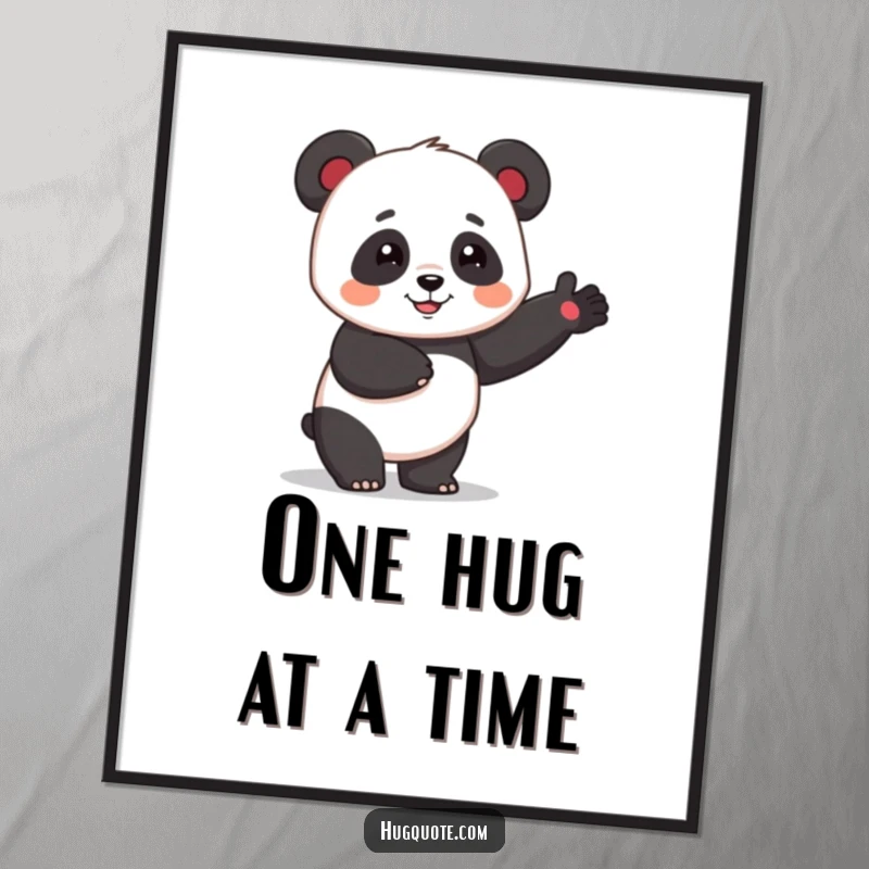 Funny Free Printable Wall Art: Cheerful panda character giving a silly one-armed hug, bringing smiles and cozy vibes.