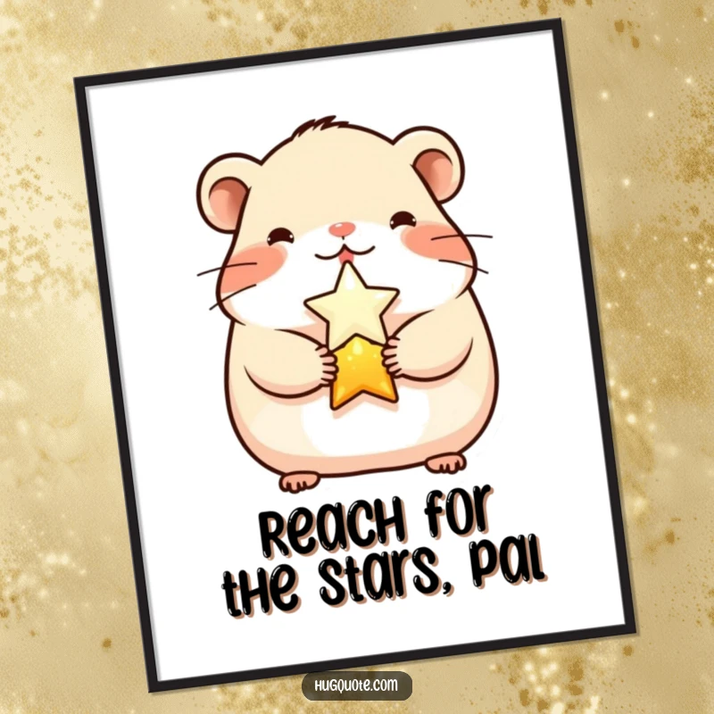 Funny Free Printable Wall Art featuring a cheerful hamster character embracing a small, shining star.