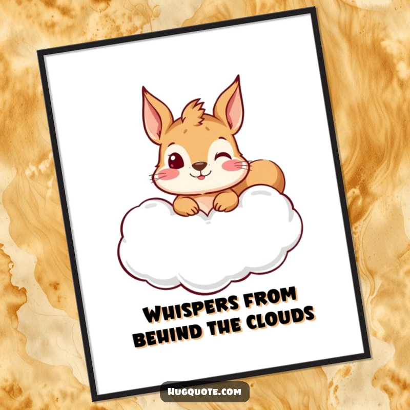 Funny Free Printable Wall Art: A curious squirrel peeking from a hug cloud, creating whimsical and downloadable decor for any room.