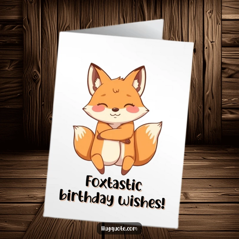 Funny Free Printable Birthday Card: Energetic fox character wrapping its arms around another, giving a playful, zesty birthday hug.