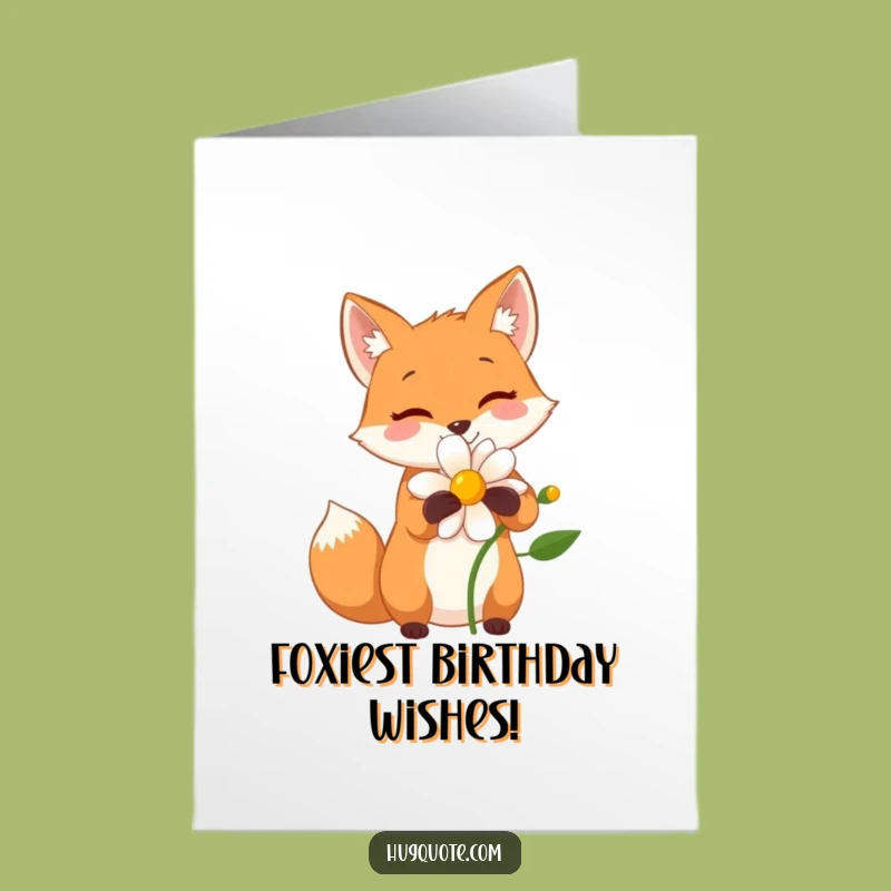 Free Printable Birthday Card: Fox Hugging Flower Funny Downloadable Gift