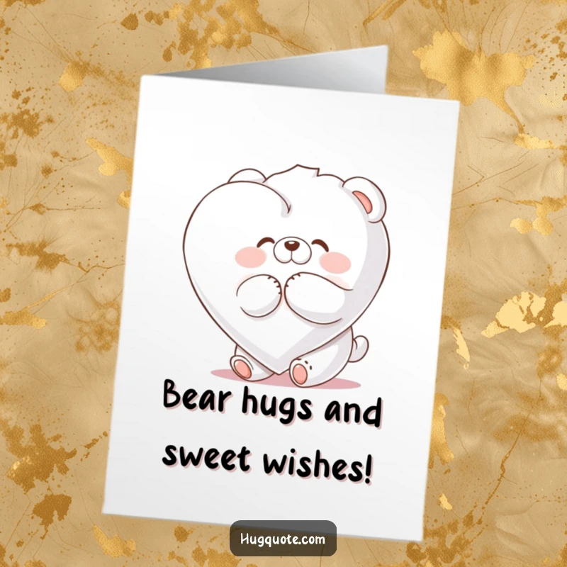 Funny Free Printable Birthday Card: Fluffy bear giving a big hug to a giant marshmallow heart, perfect for sending warm wishes.