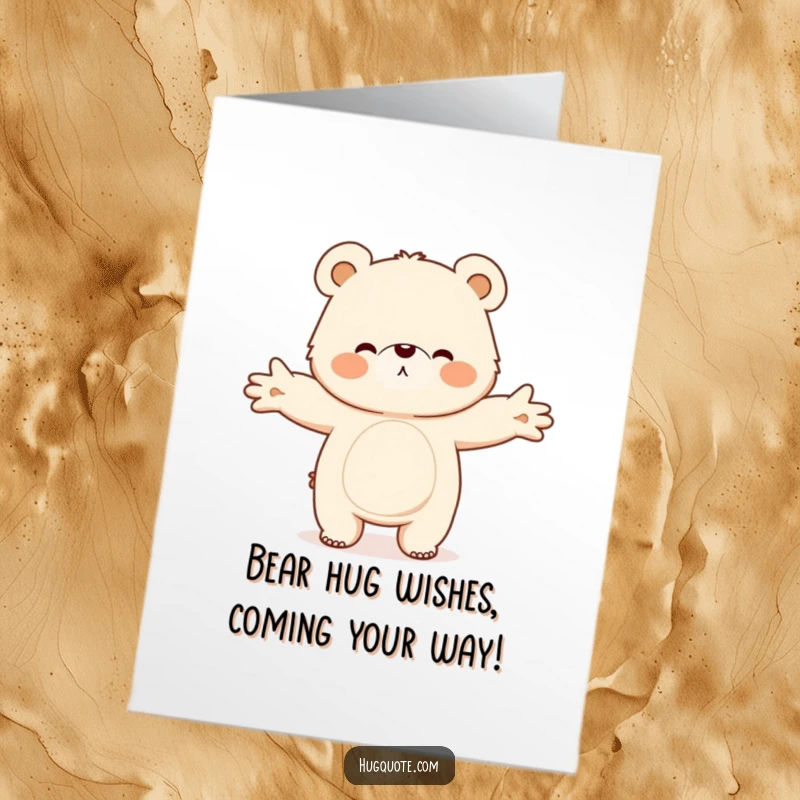 Funny Free Printable Birthday Card: Fluffy bear character with open arms, enthusiastically offering a warm, loving hug for a birthday celebration.