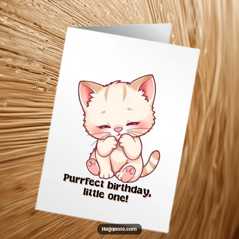 Funny Free Printable Birthday Card: Playful kitten character nuzzling affectionately into a soft, fuzzy chest, celebrating a birthday.