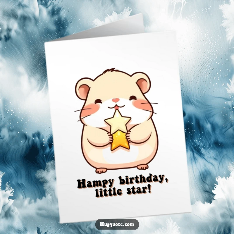 Funny Free Printable Birthday Card: a cheerful hamster hugs a small, shining star tightly.