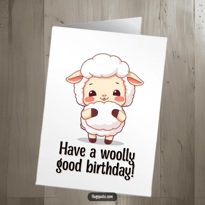Funny Free Printable Birthday Card: Smiling sheep character offering a fluffy hug, a warm and downloadable greeting for birthdays.