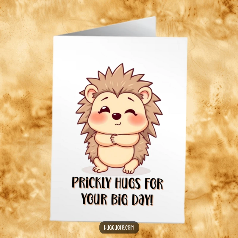 Funny Free Printable Birthday Card: A shy hedgehog offering a gentle, cautious hug for a special birthday.