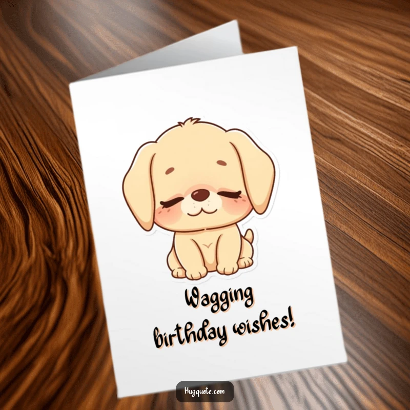 Funny Free Printable Birthday Card: A cute puppy character giving a loving nuzzle with eyes closed, radiating warmth and affection.