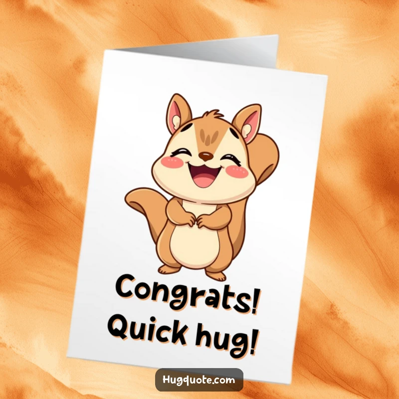 Funny Free Printable Congratulations Card: A grinning squirrel delivering a quick, joyful embrace to celebrate achievements.
