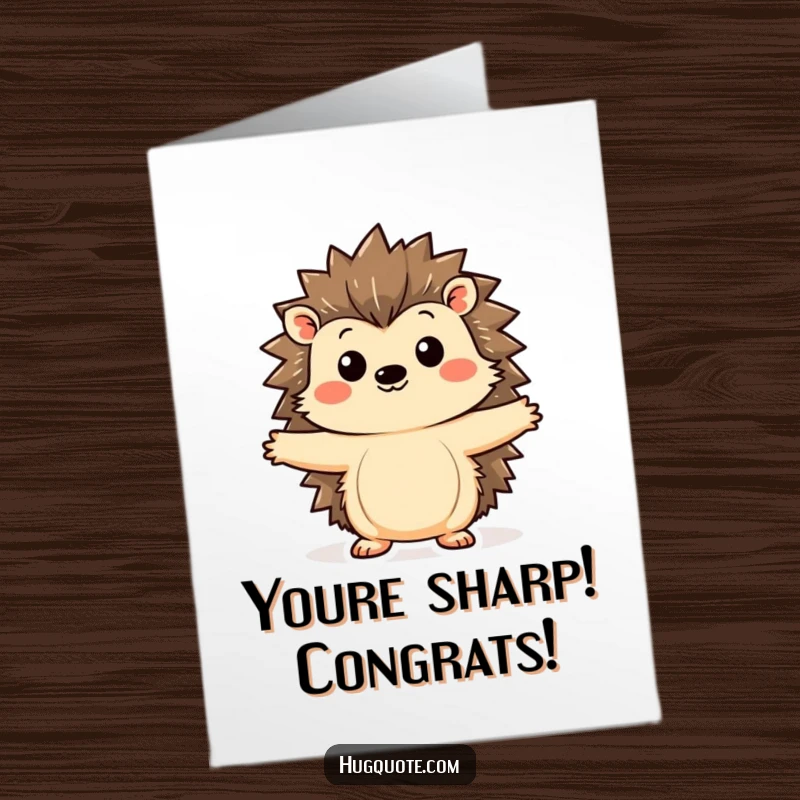 Free Printable congratulations card: Cute kawaii hedgehog extending arms curiously, offering a gentle hug to celebrate success.