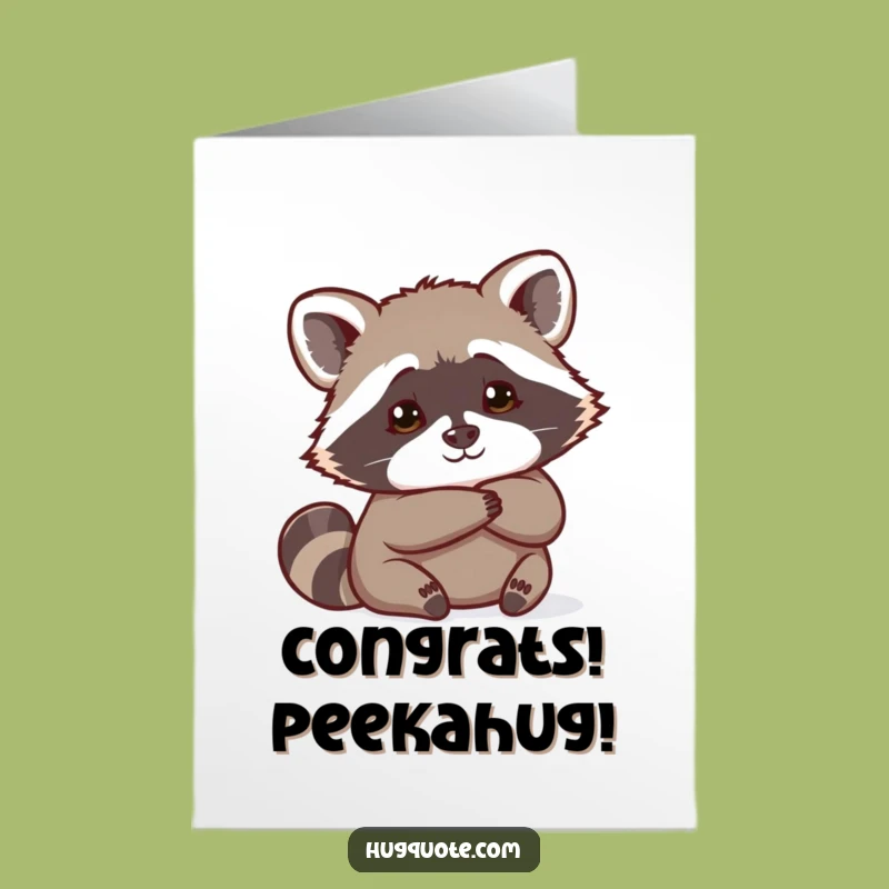 Free Printable Congrats Card: Raccoon Peeking Hug for a Funny, Downloadable Gift