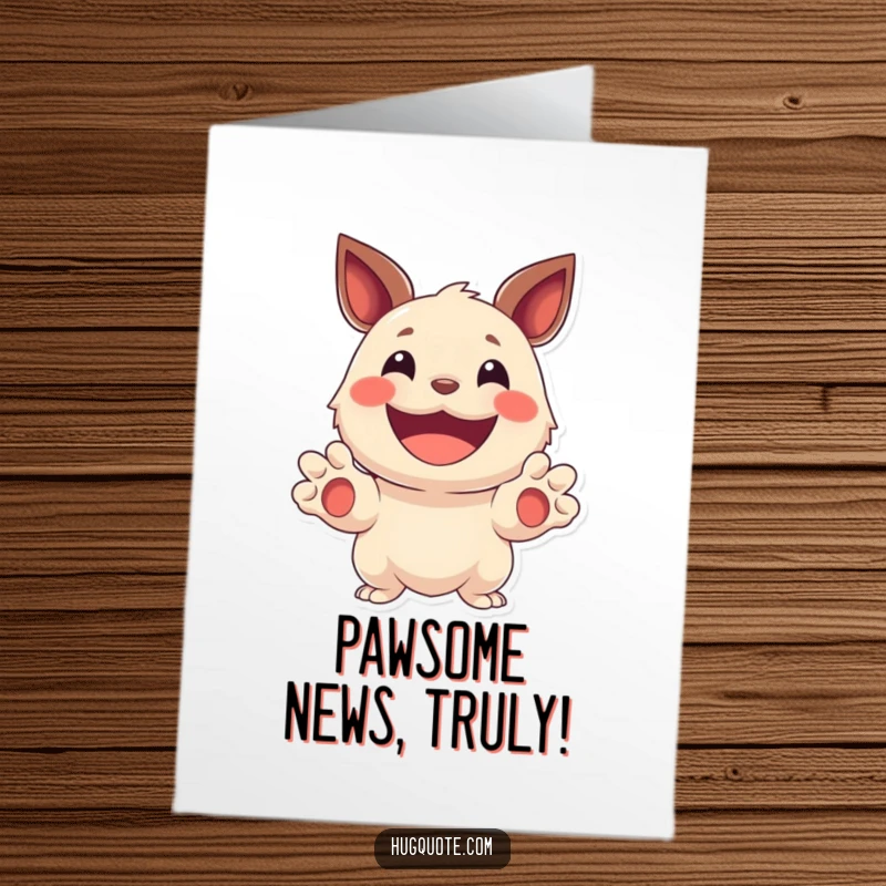 Funny Free Printable Congratulations Card: A beaming creature extends its paws joyfully. A great downloadable greeting.