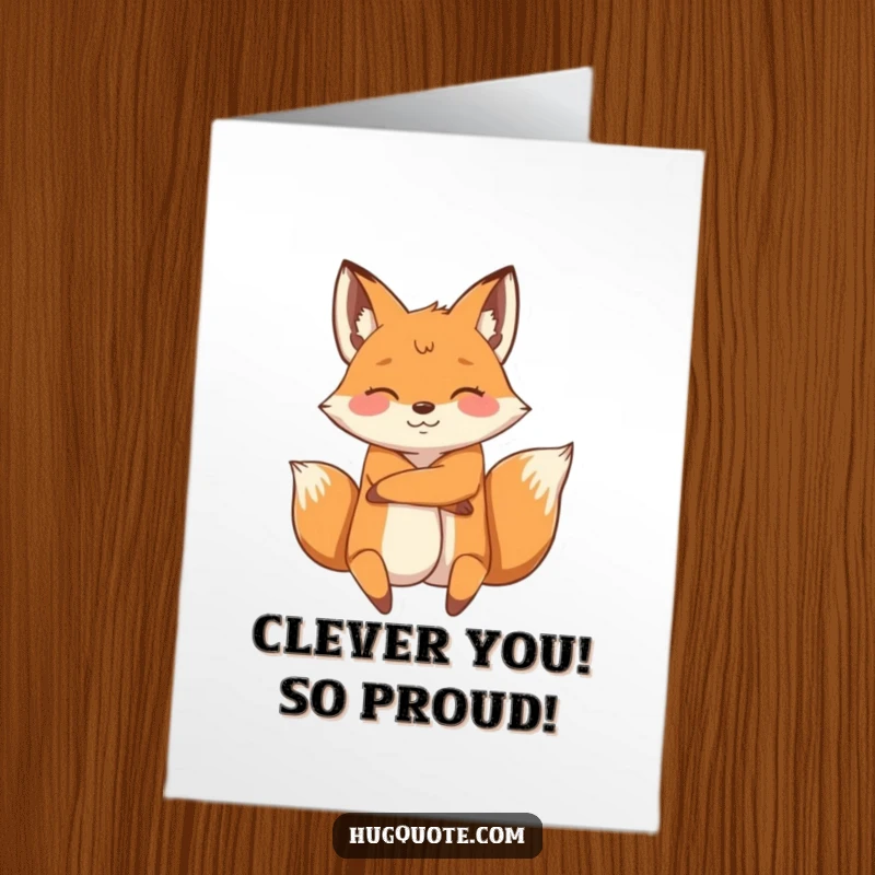 Funny Free Printable Congratulations Card: Energetic fox character wrapping arms around another in a clever, congratulatory embrace.
