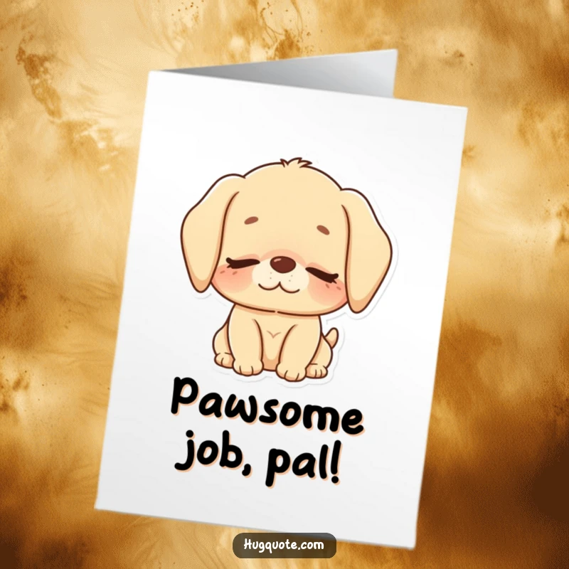 Funny Free Printable Congrats Card: A cute puppy character giving an affectionate nuzzle with closed eyes, celebrating good news.