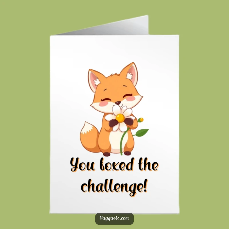 Free Printable Congrats Card: Fox Hugging Flower Funny Downloadable Gift