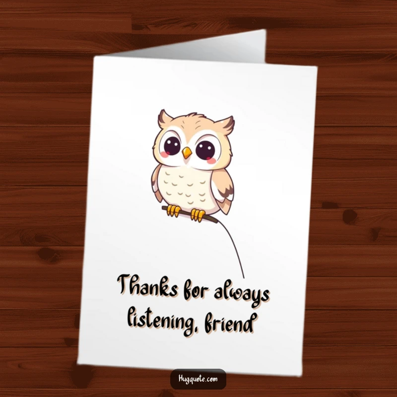 Funny Free Printable Thank You Card: Happy owl rests contentedly on a shoulder, offering a peaceful and humorous thank you.
