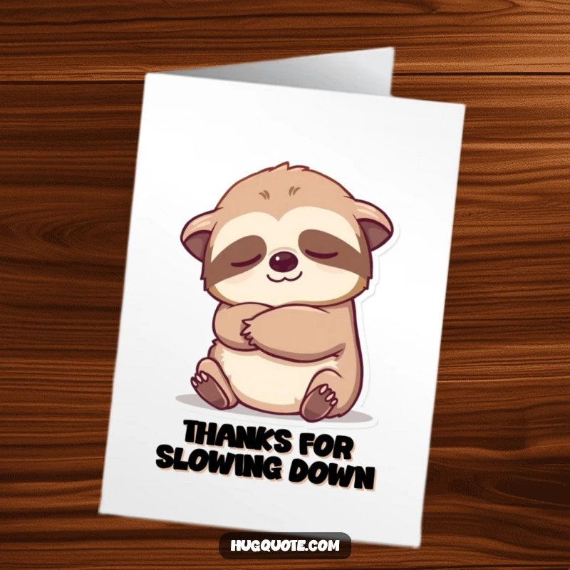 Funny Free Printable Thank You Card: Sleepy sloth extending an arm in a slow, gentle embrace, conveying deep appreciation.