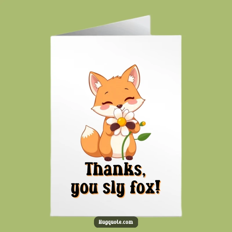 Free Printable Thank You Card: Fox Hugging Flower Funny Downloadable Gift