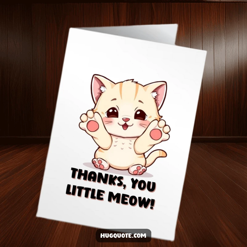 Funny Free Printable Thank You Card: A playful kitten character reaching out its paws, offering a sweet hug of thanks.