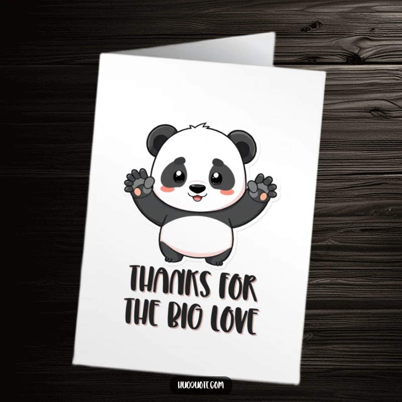 Funny Free Printable Thank You Card: a determined panda character offers a big, welcoming hug.