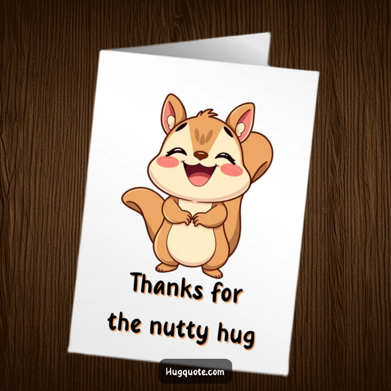 Funny Free Printable Thank You Card: A grinning squirrel delivering a quick, joyful embrace to say thank you.